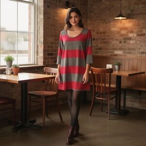 Jessica Simpson Women's Red/Grey Stripe Tunic Dress, Size Large